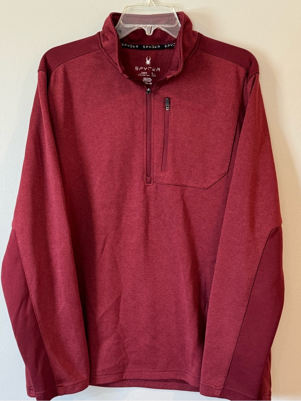 Spyder Sweater Mens XL Maroon 1/4 Zip Mock Performance Pullover Core Base Active